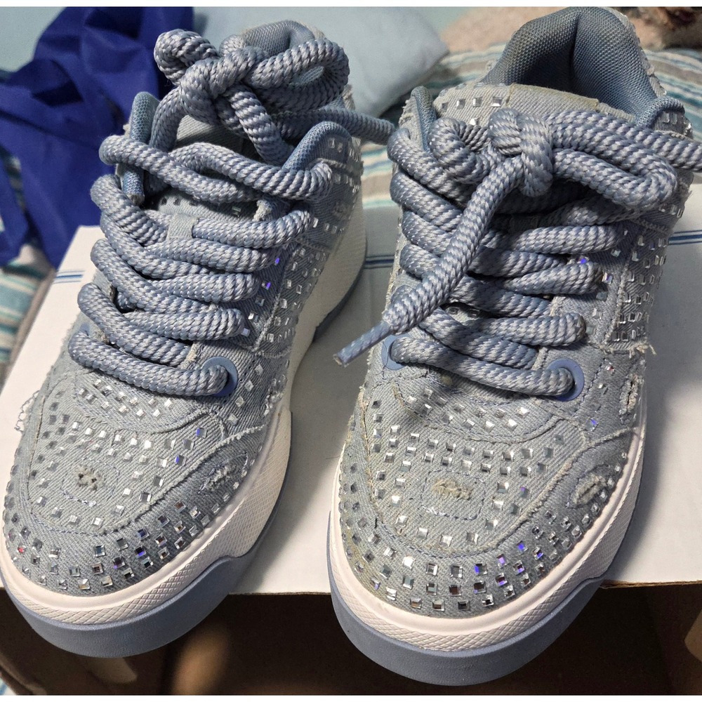 Olivia Miller Sz 10 Womens Rhinestone Denim Platform Sneakers Blue